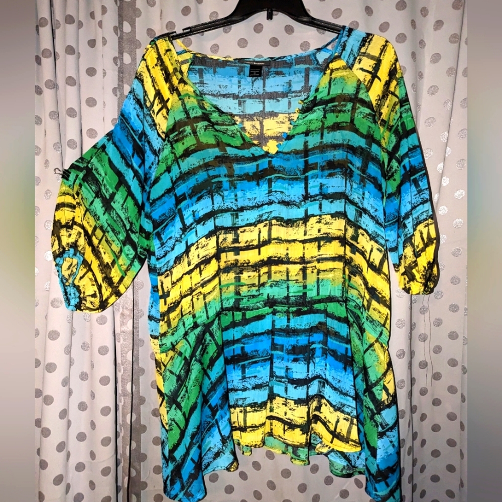 ASHLEY STEWART Swim Bright Sheer Cover Up with Shoulder Detail 12